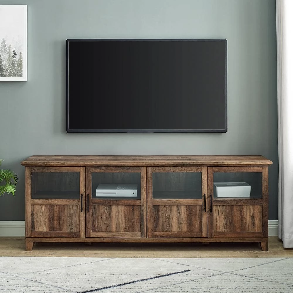 70 in. Reclaimed Barnwood Wood TV Stand with Half Glass Doors (Max tv size 80 in.) by Welwick Designs 2 70 in. Reclaimed Barnwood Wood TV Stand with Half Glass Doors (Max tv size 80 in.) by Welwick Designs - Image 2