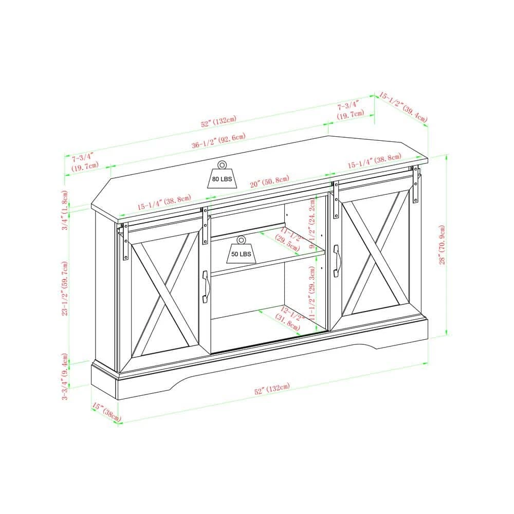 52 in. Reclaimed Barnwood and Solid White Wood Farmhouse Corner TV Stand with 2-Sliding Barn Doors fits TVs up to 58 in. by Welwick Designs 3 52 in. Reclaimed Barnwood and Solid White Wood Farmhouse Corner TV Stand with 2-Sliding Barn Doors fits TVs up to 58 in. by Welwick Designs - Image 3