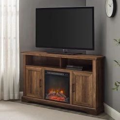 54 in. Reclaimed Barnwood Transitional Grooved Door Fireplace TV Stand Fits TVs up to 60 in. by Welwick Designs
