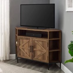 48 in. Reclaimed Barnwood Modern Farmhouse 2-Door Corner TV Stand Fits TVs up to 55 in. by Welwick Designs
