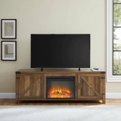 70 in. Reclaimed Barnwood Farmhouse Double Barn Door Fireplace TV Stand Fits TVs up to 80 in. by Welwick Designs -Deals Welwick Designs Store reclaimed barnwood welwick designs tv stands hd9176 31 1000