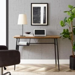 44 in. Rectangular Reclaimed Barnwood and Metal Writing Desk with Mesh Cubby by Welwick Designs