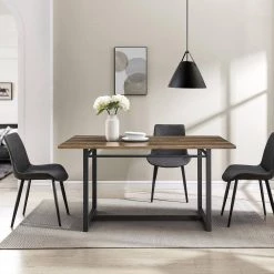60 in. Rectangle Rustic Oak Wood-Top Modern Dining Table with Metal Legs (Seats 6) by Welwick Designs -Deals Welwick Designs Store rustic oak black welwick designs kitchen dining tables hd9397 c3 1000