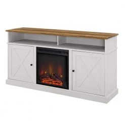 60 in. Reclaimed Barnwood and Brushed White Wood X Door TV Stand Fits TVs up to 65 in. with Electric Fireplace by Welwick Designs -Deals Welwick Designs Store rustic oak brushed white welwick designs tv stands hd8758 4f 1000