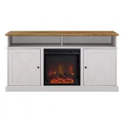 60 in. Reclaimed Barnwood and Brushed White Wood X Door TV Stand Fits TVs up to 65 in. with Electric Fireplace by Welwick Designs -Deals Welwick Designs Store rustic oak brushed white welwick designs tv stands hd8758 77 1000