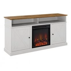 60 in. Reclaimed Barnwood and Brushed White Wood X Door TV Stand Fits TVs up to 65 in. with Electric Fireplace by Welwick Designs -Deals Welwick Designs Store rustic oak brushed white welwick designs tv stands hd8758 c3 1000