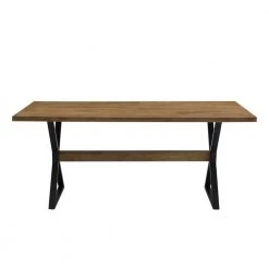 72 in. Rectangle Rustic Oak Solid Wood with Metal Modern Farmhouse Trestle Rectangle Dining Table Seats 6 by Welwick Designs -Deals Welwick Designs Store rustic oak welwick designs kitchen dining tables hd8846 66 1000