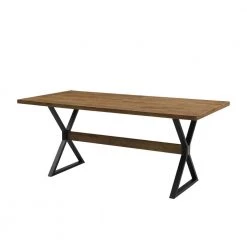 72 in. Rectangle Rustic Oak Solid Wood with Metal Modern Farmhouse Trestle Rectangle Dining Table Seats 6 by Welwick Designs -Deals Welwick Designs Store rustic oak welwick designs kitchen dining tables hd8846 77 1000