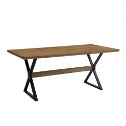 72 in. Rectangle Rustic Oak Solid Wood with Metal Modern Farmhouse Trestle Rectangle Dining Table Seats 6 by Welwick Designs -Deals Welwick Designs Store rustic oak welwick designs kitchen dining tables hd8846 a0 1000