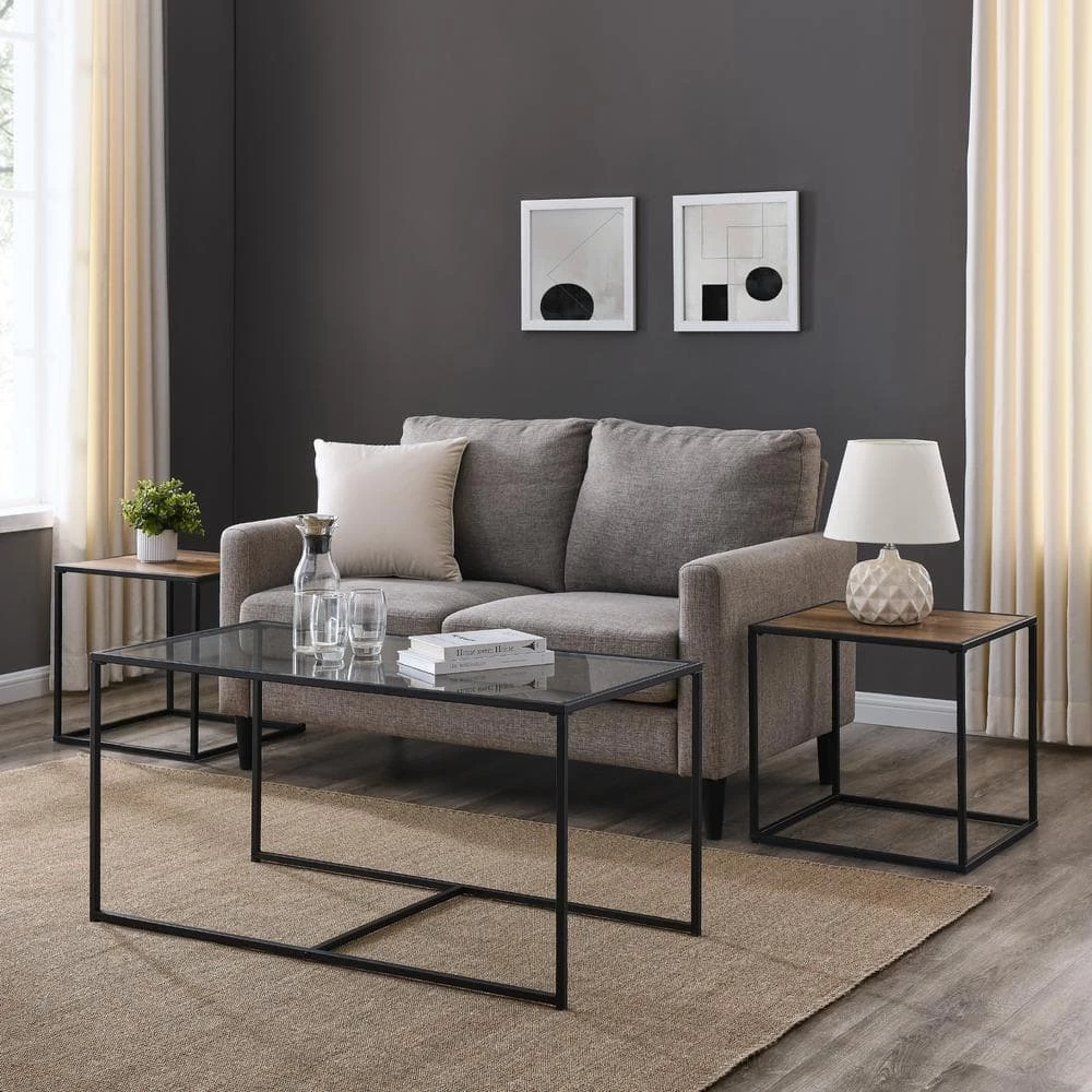 3-Piece Reclaimed Barnwood Wood and Glass Industrial Nesting Table Set by Welwick Designs 9 3-Piece Reclaimed Barnwood Wood and Glass Industrial Nesting Table Set by Welwick Designs - Image 9