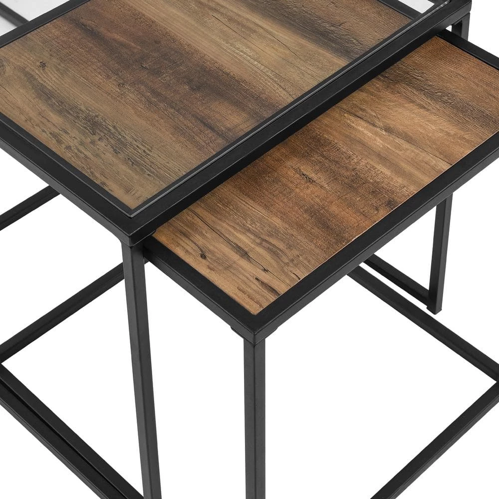 3-Piece Reclaimed Barnwood Wood and Glass Industrial Nesting Table Set by Welwick Designs 8 3-Piece Reclaimed Barnwood Wood and Glass Industrial Nesting Table Set by Welwick Designs - Image 8