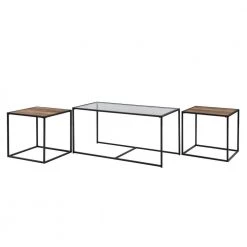 3-Piece Reclaimed Barnwood Wood and Glass Industrial Nesting Table Set by Welwick Designs