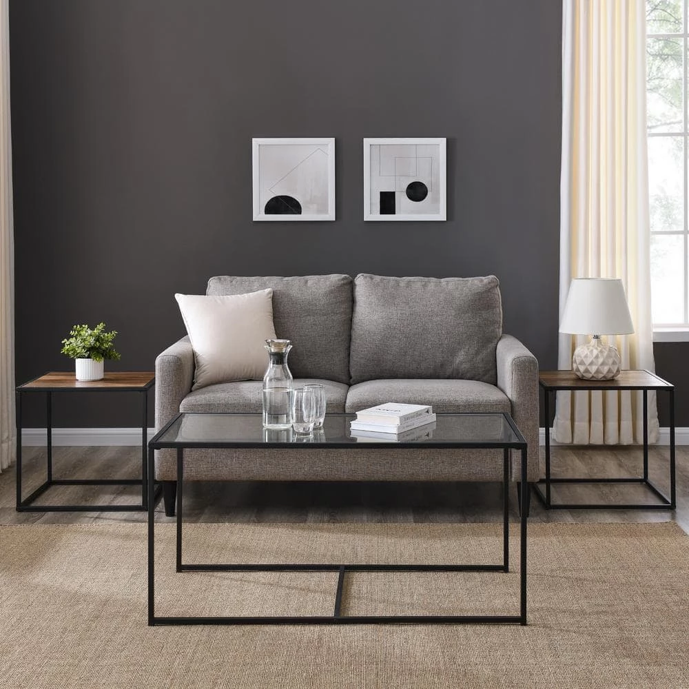 3-Piece Reclaimed Barnwood Wood and Glass Industrial Nesting Table Set by Welwick Designs 6 3-Piece Reclaimed Barnwood Wood and Glass Industrial Nesting Table Set by Welwick Designs - Image 6