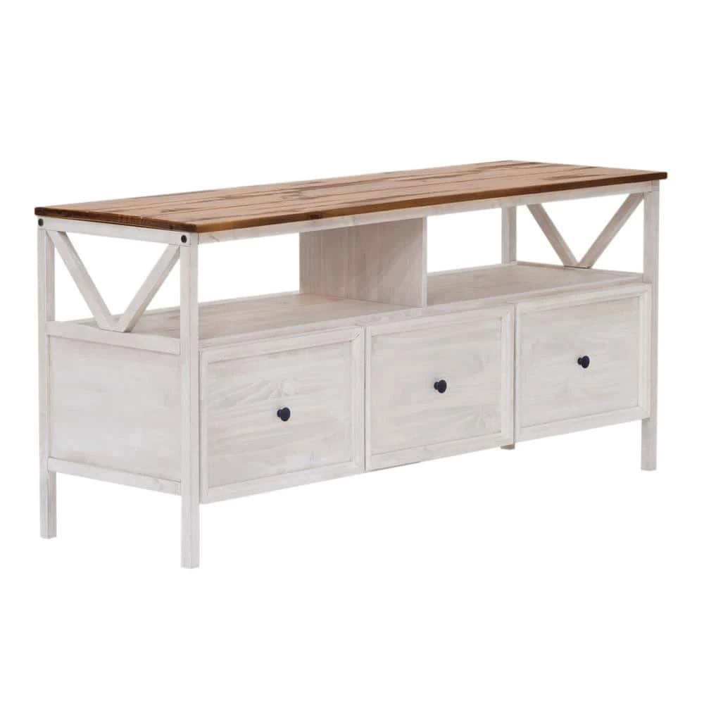 60 in. Rustic Oak/White Wash Distressed Wood Farmhouse 3-Drawer TV Stand Fits TVs up to 65 in. by Welwick Designs 1 60 in. Rustic Oak/White Wash Distressed Wood Farmhouse 3-Drawer TV Stand Fits TVs up to 65 in. by Welwick Designs