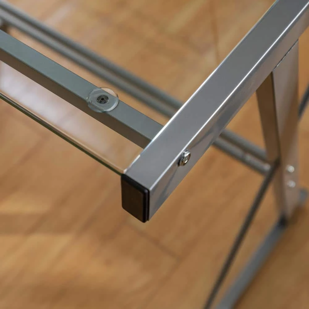 102 in. Metal Glass Top U-Shaped Silver Computer Desks with Keyboard Tray by Welwick Designs 4 102 in. Metal Glass Top U-Shaped Silver Computer Desks with Keyboard Tray by Welwick Designs - Image 4