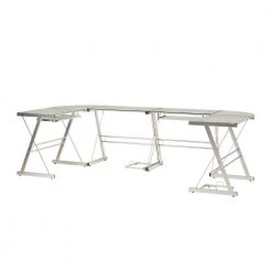 102 in. Metal Glass Top U-Shaped Silver Computer Desks with Keyboard Tray by Welwick Designs 10 102 in. Metal Glass Top U-Shaped Silver Computer Desks with Keyboard Tray by Welwick Designs -Deals Welwick Designs Store silver grey welwick designs computer desks hd8554 a0 1000
