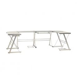 102 in. Metal Glass Top U-Shaped Silver Computer Desks with Keyboard Tray by Welwick Designs 14 102 in. Metal Glass Top U-Shaped Silver Computer Desks with Keyboard Tray by Welwick Designs -Deals Welwick Designs Store silver grey welwick designs computer desks hd8554 c3 1000