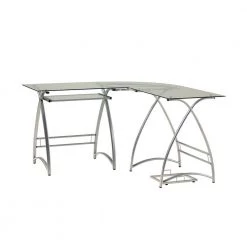 102 in. U-Shaped Silver Metal Glass Top Computer Desks with Keyboard Tray by Welwick Designs 16 102 in. U-Shaped Silver Metal Glass Top Computer Desks with Keyboard Tray by Welwick Designs -Deals Welwick Designs Store silver welwick designs computer desks hd8548 4f 1000