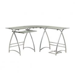 102 in. U-Shaped Silver Metal Glass Top Computer Desks with Keyboard Tray by Welwick Designs 11 102 in. U-Shaped Silver Metal Glass Top Computer Desks with Keyboard Tray by Welwick Designs -Deals Welwick Designs Store silver welwick designs computer desks hd8548 a0 1000