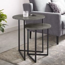 Slate Grey/Black 2-Piece Round Nesting End Tables by Welwick Designs -Deals Welwick Designs Store slate gray black welwick designs nesting tables hd8130 31 1000