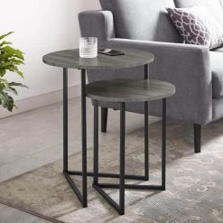 Slate Grey/Black 2-Piece Round Nesting End Tables by Welwick Designs