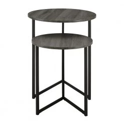 Slate Grey/Black 2-Piece Round Nesting End Tables by Welwick Designs -Deals Welwick Designs Store slate gray black welwick designs nesting tables hd8130 66 1000