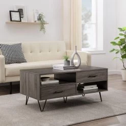 42 in. Slate Grey Rectangle Wood Mid-Century Modern Coffee Table with 2 Drawers by Welwick Designs -Deals Welwick Designs Store slate grey welwick designs coffee tables hd9333 31 1000