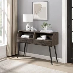 44 in. Slate Grey Angled Rectangle Wood Modern Console Table with 2-Drawers by Welwick Designs -Deals Welwick Designs Store slate grey welwick designs console tables hd9280 31 1000