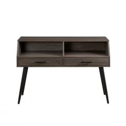 44 in. Slate Grey Angled Rectangle Wood Modern Console Table with 2-Drawers by Welwick Designs