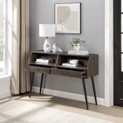 44 in. Slate Grey Angled Rectangle Wood Modern Console Table with 2-Drawers by Welwick Designs -Deals Welwick Designs Store slate grey welwick designs console tables hd9280 77 1000