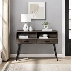 44 in. Slate Grey Angled Rectangle Wood Modern Console Table with 2-Drawers by Welwick Designs -Deals Welwick Designs Store slate grey welwick designs console tables hd9280 c3 1000