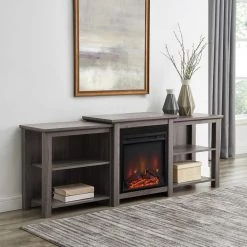 70 in. Slate Gray Composite TV Stand with Electric Fireplace (Max tv size 78 in.) by Welwick Designs