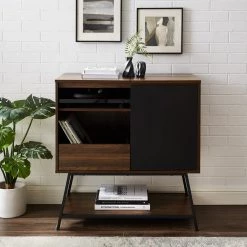 30" Record Player Accent Cabinet - Solid Black/Dark Walnut by Welwick Designs -Deals Welwick Designs Store solid black dark walnut welwick designs accent cabinets hd8611 31 1000