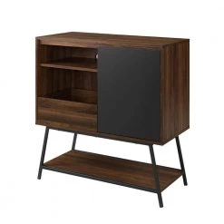 30" Record Player Accent Cabinet - Solid Black/Dark Walnut by Welwick Designs