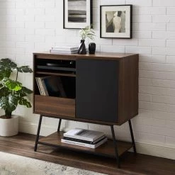 30" Record Player Accent Cabinet - Solid Black/Dark Walnut by Welwick Designs -Deals Welwick Designs Store solid black dark walnut welwick designs accent cabinets hd8611 76 1000