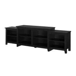 80 in. Solid Black Wood Transitional TV Stand with Open Storage (Max tv size 80 in.) by Welwick Designs -Deals Welwick Designs Store solid black welwick designs tv stands hd8864 c3 1000