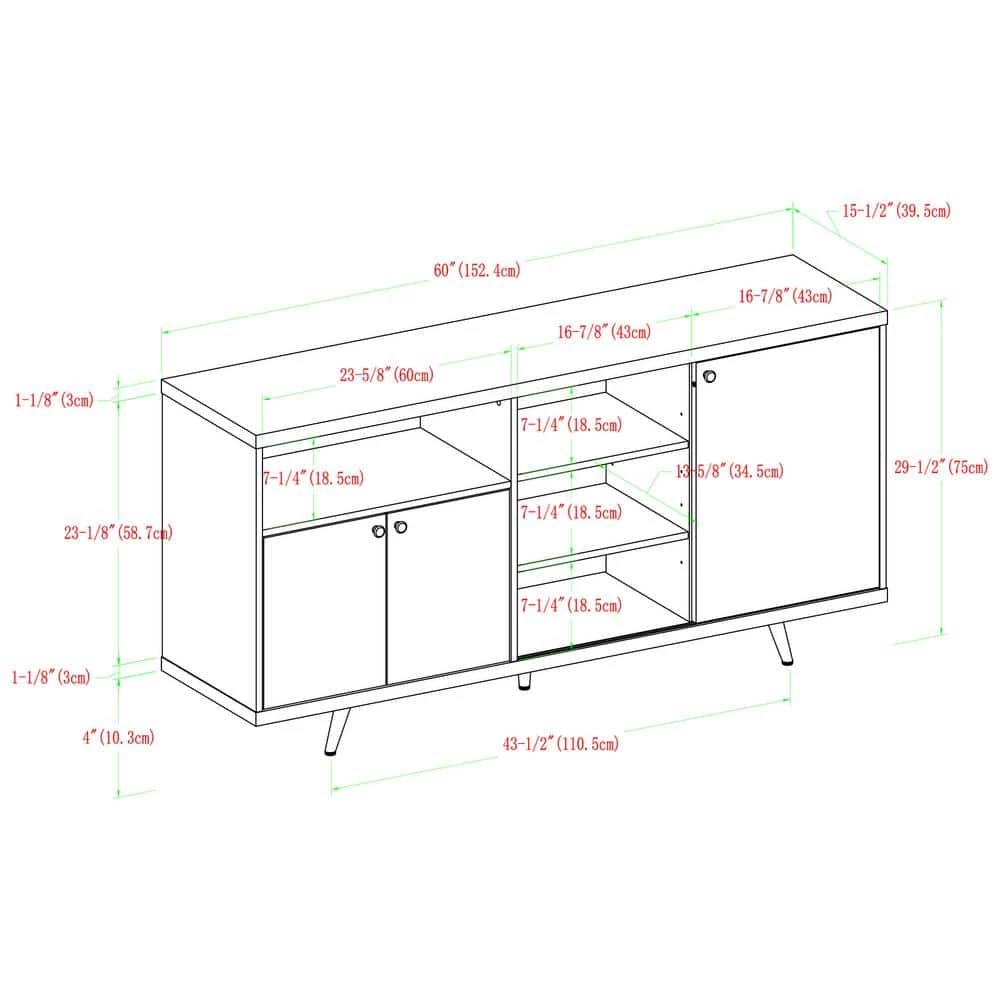 60" 3- Door Sideboard - Solid White/English Oak by Welwick Designs 3 60" 3- Door Sideboard - Solid White/English Oak by Welwick Designs - Image 3