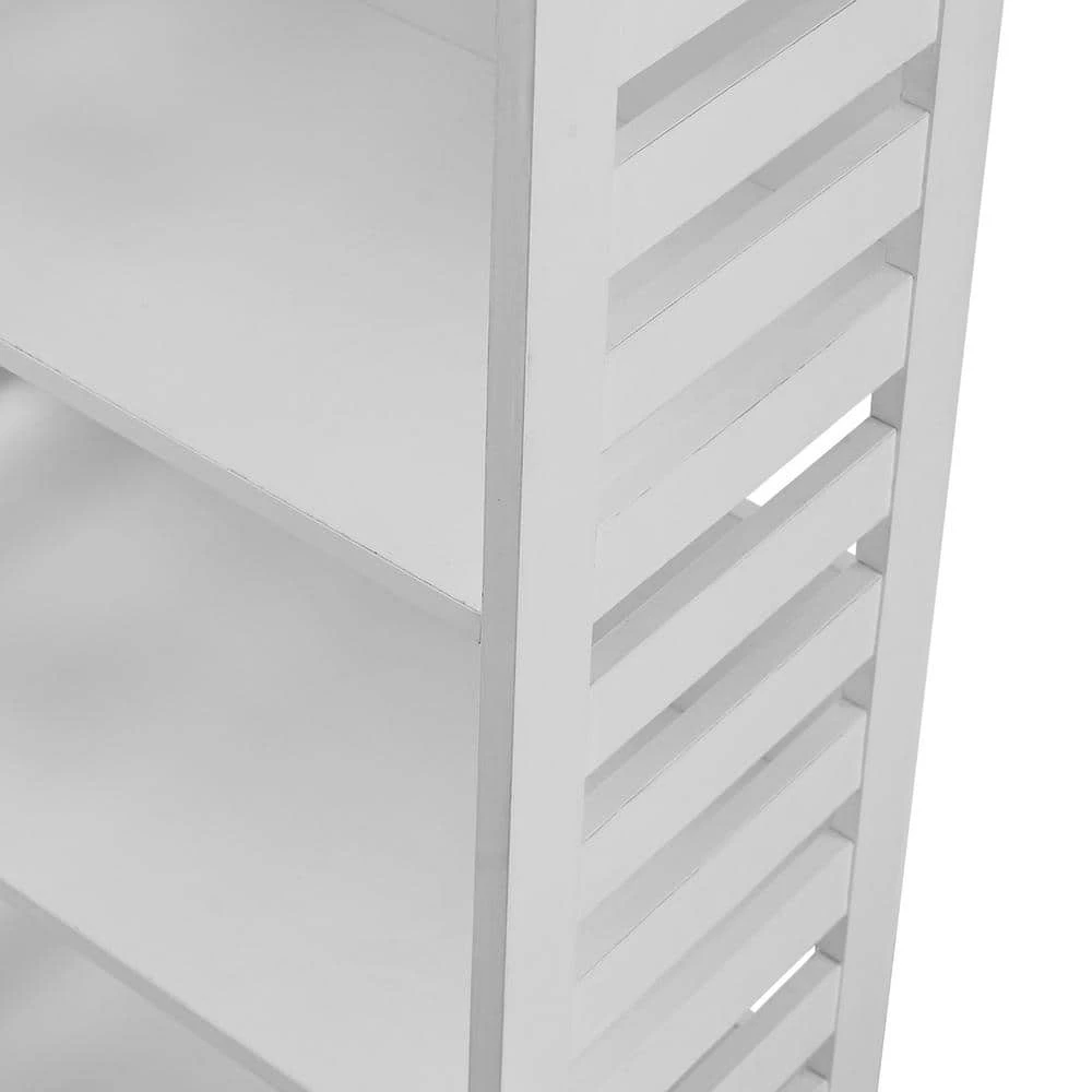 64 in. Solid White Wood Modern Industrial 5-Shelf Slatted Accent Bookcase by Welwick Designs 5 64 in. Solid White Wood Modern Industrial 5-Shelf Slatted Accent Bookcase by Welwick Designs - Image 5