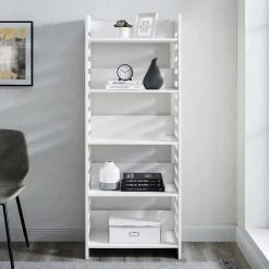 64 in. Solid White Wood Modern Industrial 5-Shelf Slatted Accent Bookcase by Welwick Designs 15 64 in. Solid White Wood Modern Industrial 5-Shelf Slatted Accent Bookcase by Welwick Designs -Deals Welwick Designs Store solid white welwick designs bookcases bookshelves hd9079 31 1000