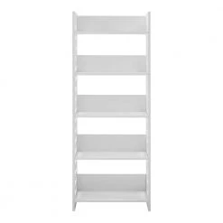 64 in. Solid White Wood Modern Industrial 5-Shelf Slatted Accent Bookcase by Welwick Designs