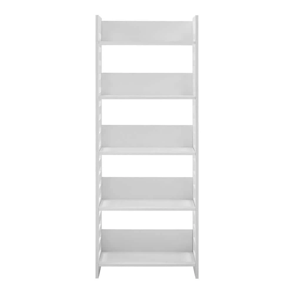 64 in. Solid White Wood Modern Industrial 5-Shelf Slatted Accent Bookcase by Welwick Designs 1 64 in. Solid White Wood Modern Industrial 5-Shelf Slatted Accent Bookcase by Welwick Designs