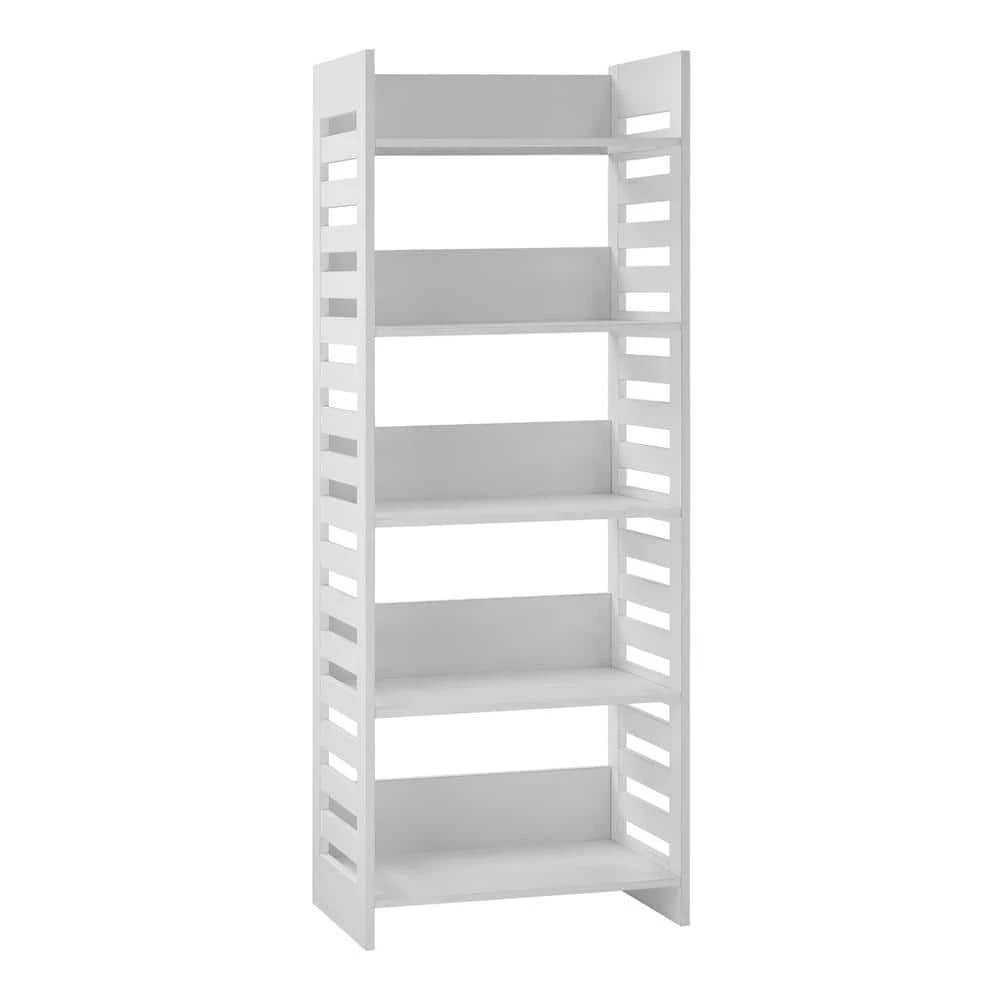 64 in. Solid White Wood Modern Industrial 5-Shelf Slatted Accent Bookcase by Welwick Designs 6 64 in. Solid White Wood Modern Industrial 5-Shelf Slatted Accent Bookcase by Welwick Designs - Image 6