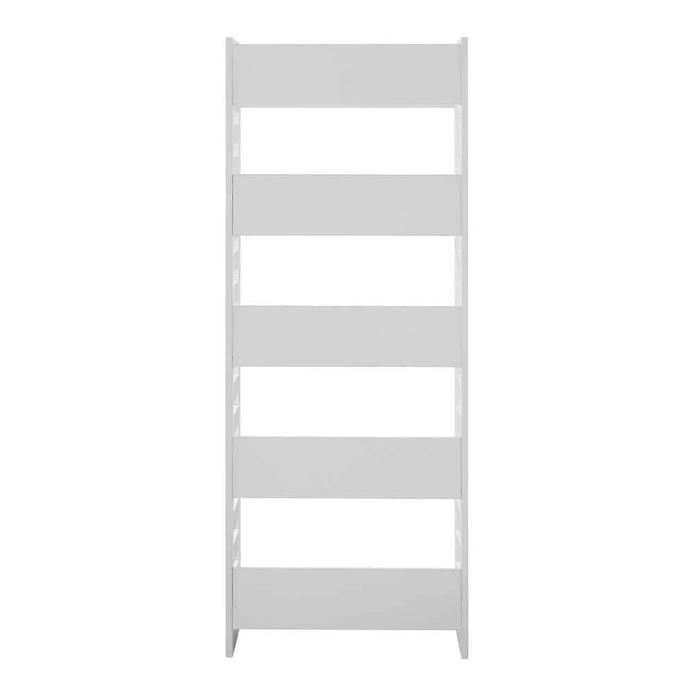 64 in. Solid White Wood Modern Industrial 5-Shelf Slatted Accent Bookcase by Welwick Designs 7 64 in. Solid White Wood Modern Industrial 5-Shelf Slatted Accent Bookcase by Welwick Designs - Image 7