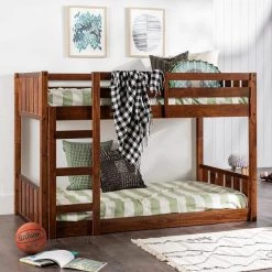 Walnut Solid Wood Modern Twin Bunk Bed with Integrated Ladder by Welwick Designs -Deals Welwick Designs Store walnut welwick designs bunk beds hd8947 31 1000