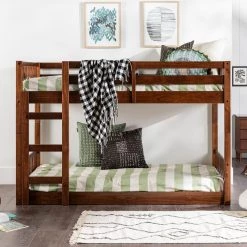 Walnut Solid Wood Modern Twin Bunk Bed with Integrated Ladder by Welwick Designs -Deals Welwick Designs Store walnut welwick designs bunk beds hd8947 c3 1000