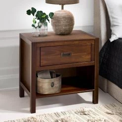 1-Drawer Classic Solid Wood Nightstand - Walnut by Welwick Designs