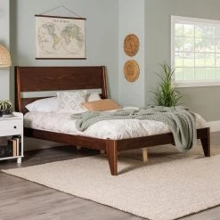 Walnut Queen Solid Wood Modern Platform Bed by Welwick Designs
