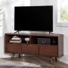 52 in. Walnut Solid Wood Mid Century Modern Corner TV Stand with 3 Drawers Fits TVs up to 58 in. by Welwick Designs