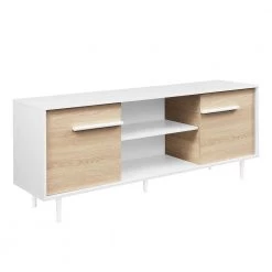 15.75 in. White/Coastal Oak Wood Modern TV Stand Fits TVs up to 65 in. with 2-Doors by Welwick Designs -Deals Welwick Designs Store white coastal oak welwick designs tv stands hd9250 1d 1000