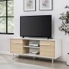 15.75 in. White/Coastal Oak Wood Modern TV Stand Fits TVs up to 65 in. with 2-Doors by Welwick Designs